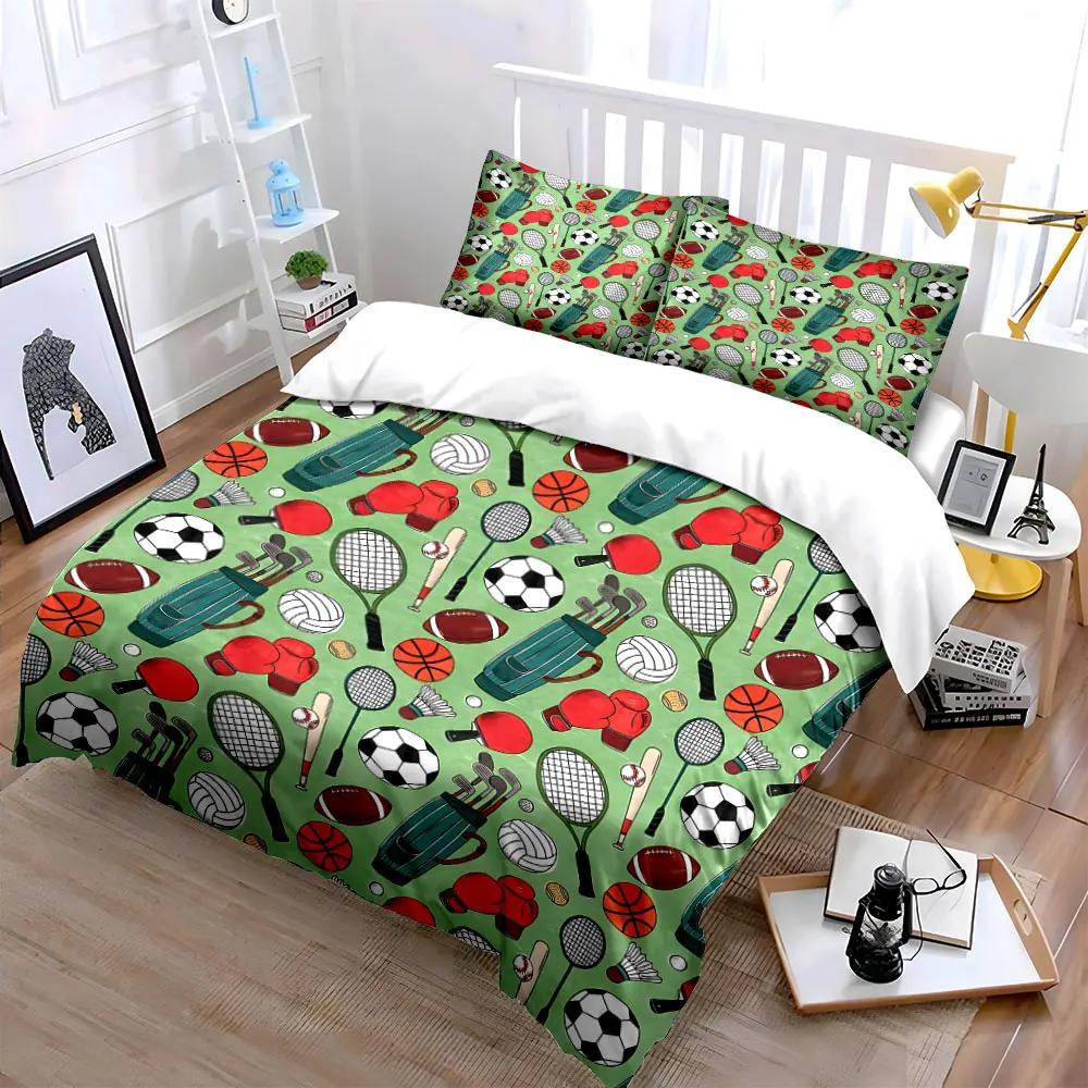 Diverse Sports Equipment Pattern Print Soft Comfortable Duvet Cover Bedding Set Included 1*Duvet Cover 2*Pillowcases