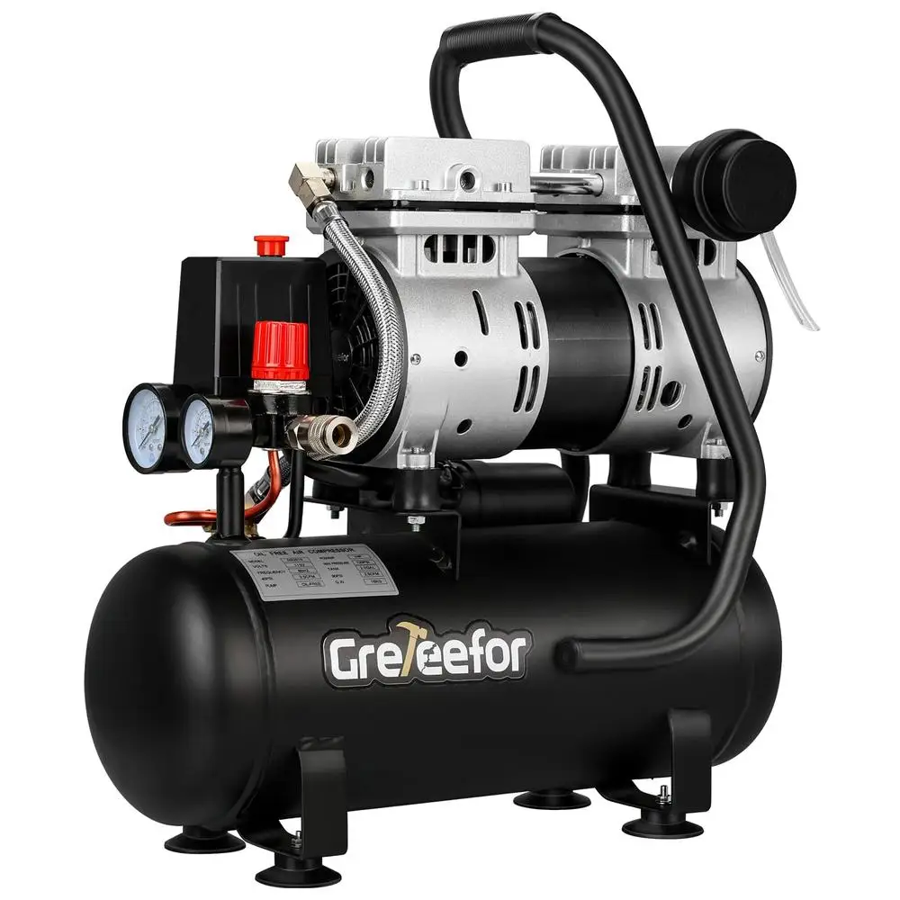 2 Gallon Portable Air Compressor 1HP Oil-Free Ultra Quiet 2.5 CFM@90 PSI Fast Recovery Tire Inflation Sanding Spray Gun