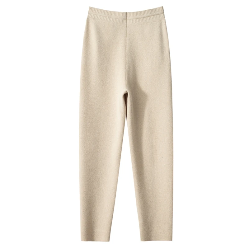 Pantalones gruesos de punto de Cachemira para mujer, pantalón suave y cómodo de cintura alta, Color liso, otoño e invierno, 2023, novedad de 100%