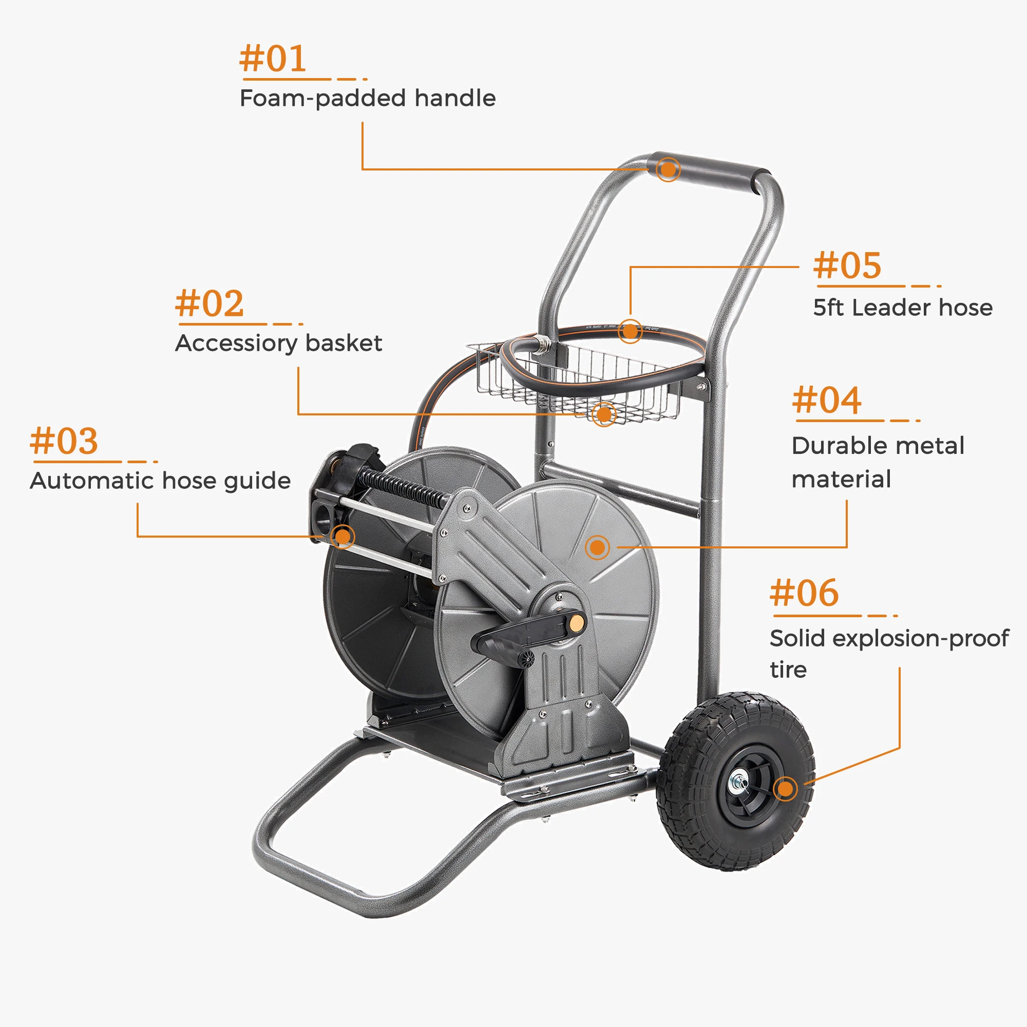 Giraffe Tools Garden Hose Reel Cart with Wheels, Heavy Duty Metal Water Hose Reel Cart, 200 ft of 1/2 Capacity, Mobile Hose Reel