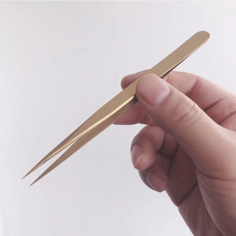 Watch repair tool, high hardness, straight gold-plated tweezers, stainless steel tweezers, fine precision, pointed, tweezers