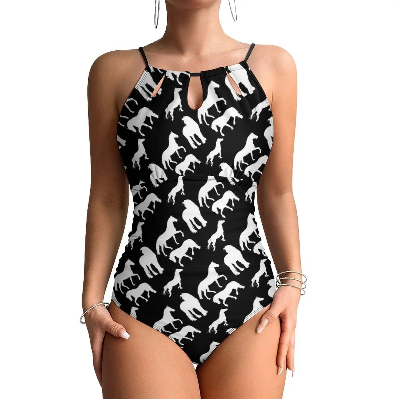 Wit Paard Badpak Met Dierenprint Eendelig Surf Grafische Bodysuit Uitgesneden Monokini Vrouwen Push Up Sexy Strandkleding Cadeau