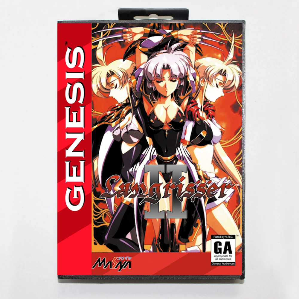 Kartu Game Langrisser II MD dengan kotak AS khusus untuk konsol 16 Bit Sega Megadrive Genesis