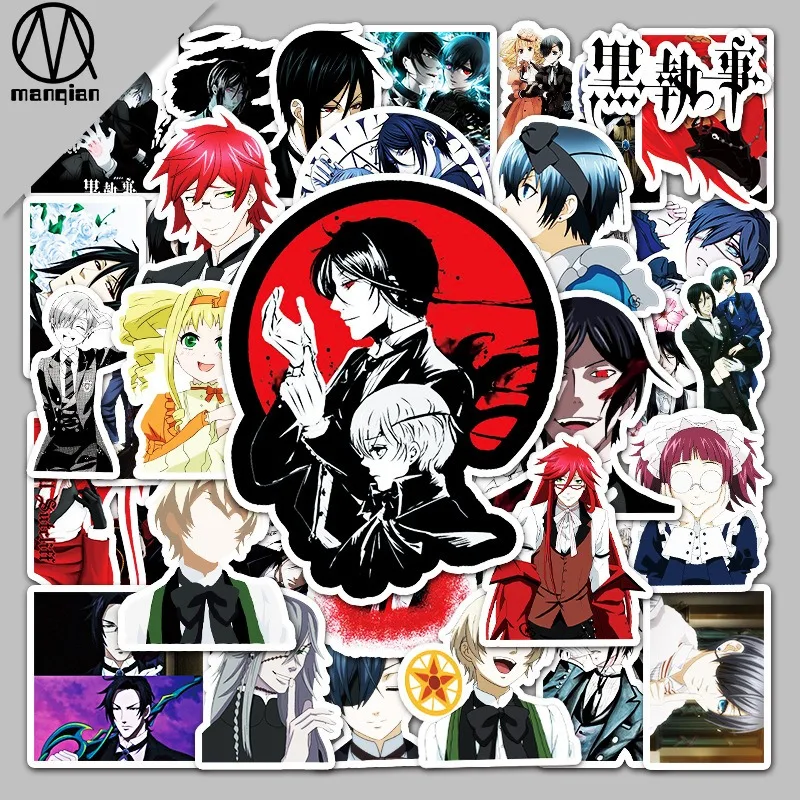 50 Stück Anime Black Butler Cartoon Personalisierte Graffiti Japanische Dekor-Aufkleber für Gepäck, Laptop & Auto