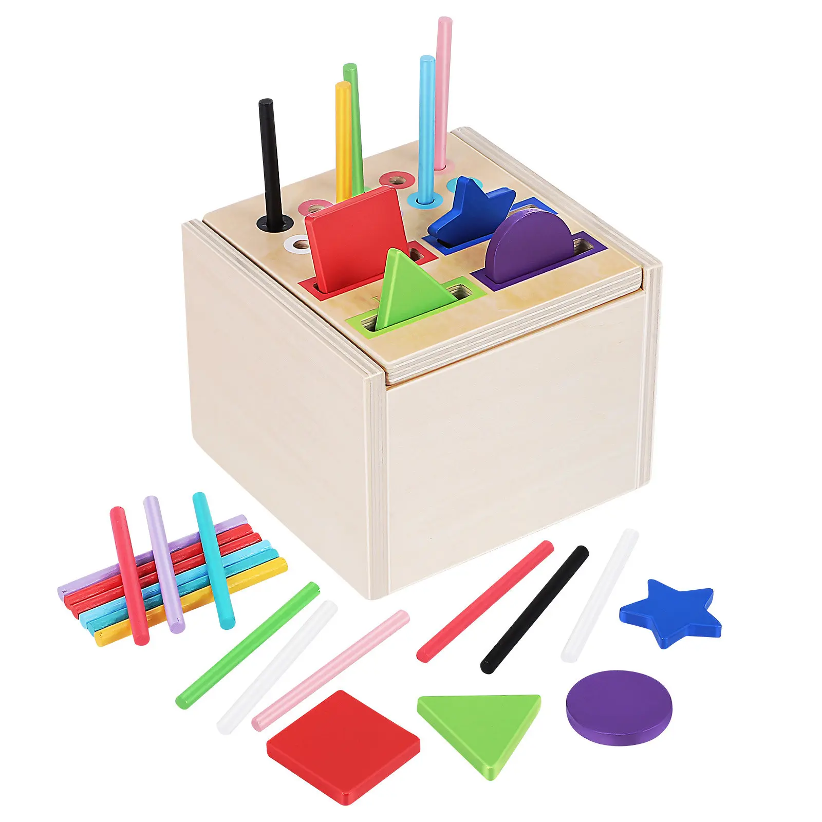 

Montessori Wooden Color Matching Early Education Learning Box for Toddlers Color Shape Sorting Preschool Cognitive Development