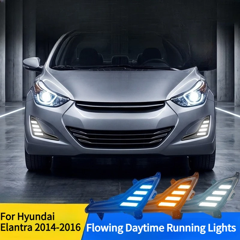 For Hyundai Elantra 2014 2015 2016 LED Daytime Running Lights Modification DRL Front Fog Light Turn Signal Car Accessories