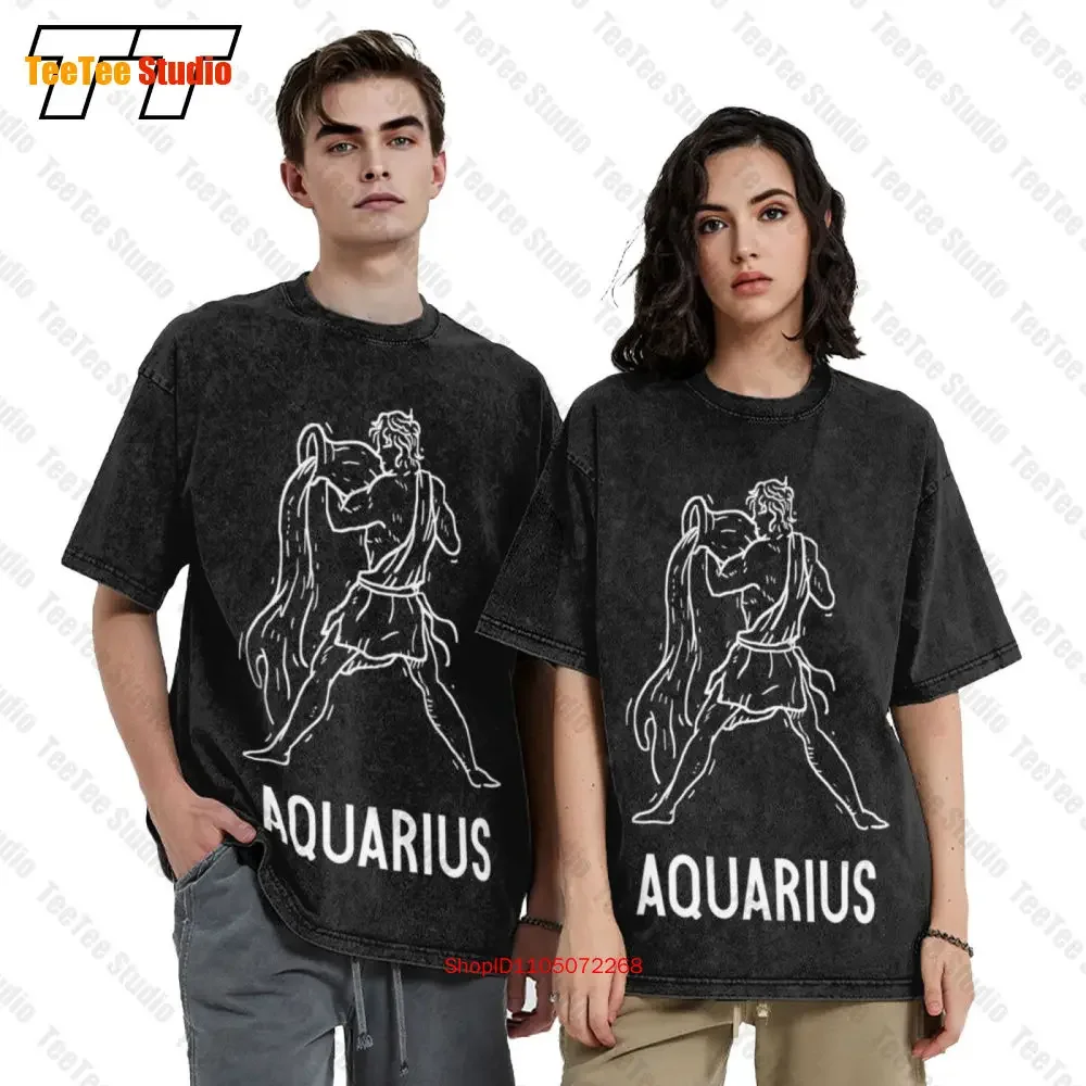 Classic Aquarius Astrology Birthday Zodiac Signs Vintage Oversized T-Shirt Tee M26V