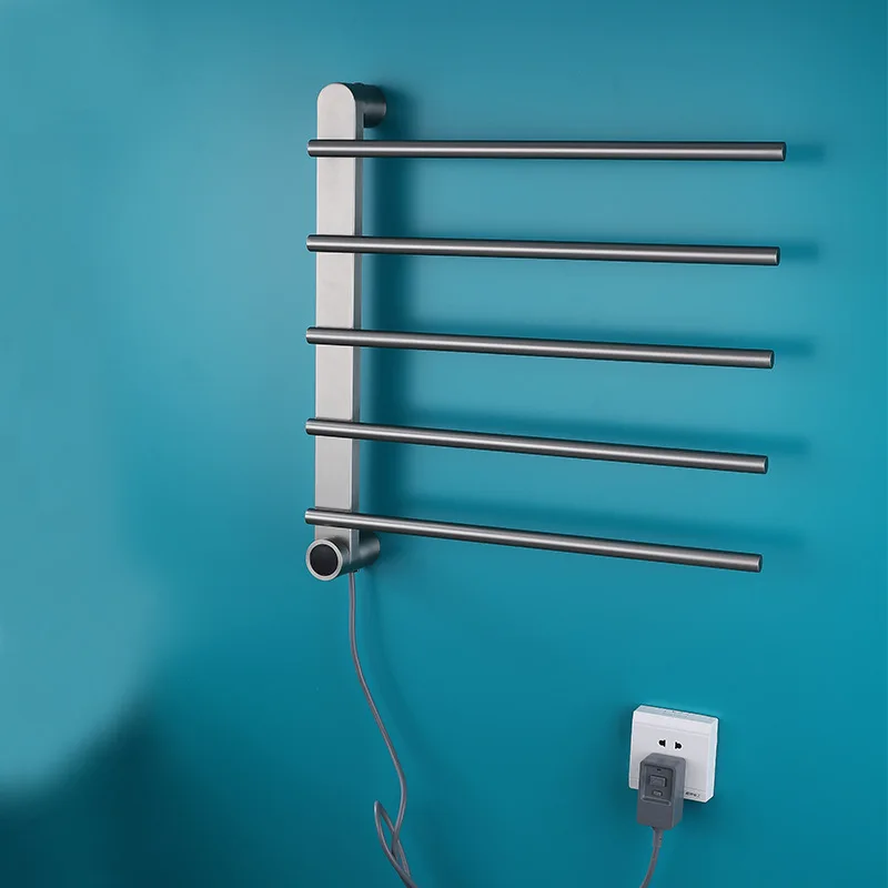 

Minimalist stainless steel tube electric towel rack, carbon fiber heated towel rack, brushed golden bathroom towel rack GN203FD