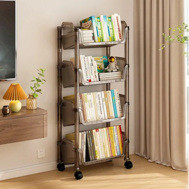 Plastic Movable Bookshelf with Wheels - Children's School Bag Storage Organizer, Compact Student Home Use Bookcase