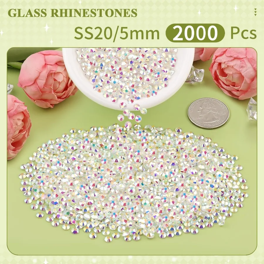 2000 قطعة SS20 5 مللي متر شفافة AB كريستال الراين فلاتباك الزجاج الأحجار الكريمة DIY بها بنفسك صياغة مسمار الفن ماكياج الديكور بهلوان Sho