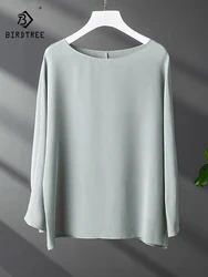 Birdtree 6A 30MM 100%Real Silk Tshirt For Women Heavyweight Crepe Solid Color Thick Tops Tees Summer Spring T36901QC