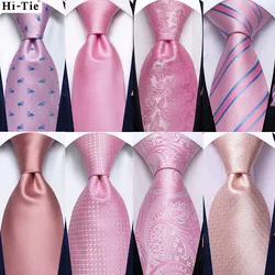 Hi-Tie Rose Peach Pink Solid Paisley Mens Silk Wedding Tie Fashion Design Necktie For Men Quality Hanky Cufflink Business Party