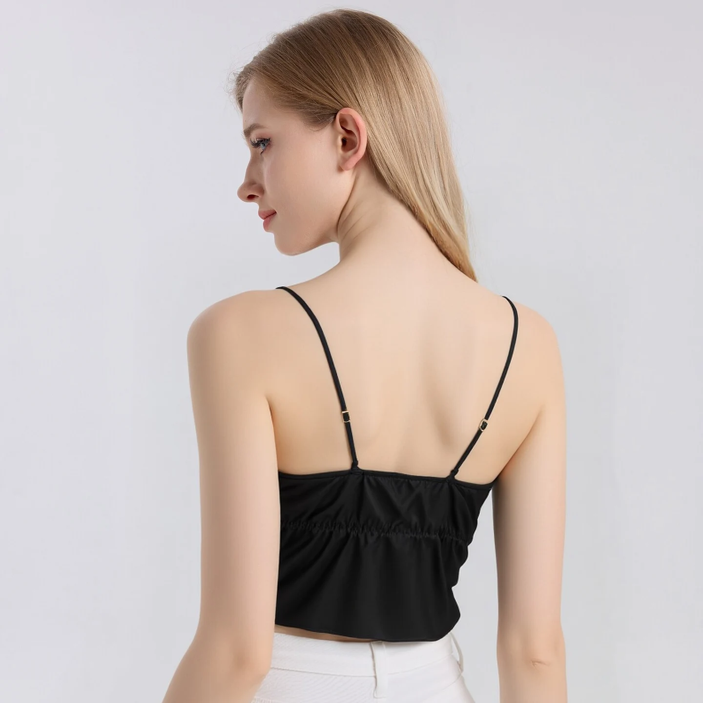 Women's 92% Mulberry Silk Camisole with Built-in Bra | Anti-Exposure Tube Top Beautiful Back Design Seamless Base Layer Shirt