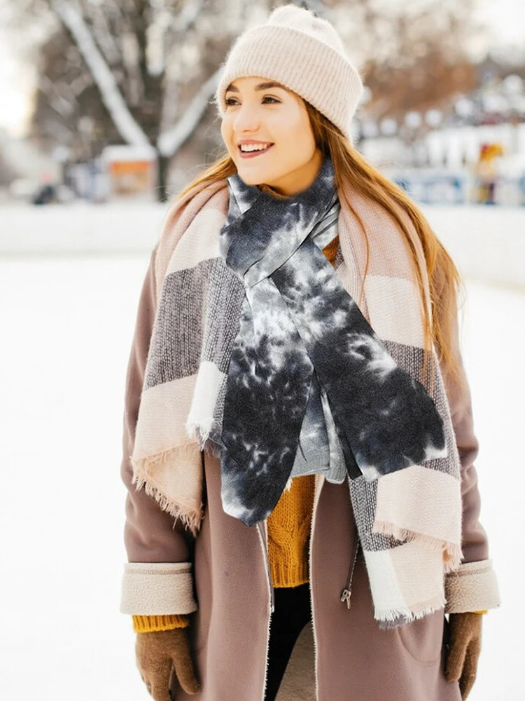2021 neue Modetrend Tie-Dye gestrickte outdoor kalt warme Mütze Handschuhe Schal 3 Stück Set für