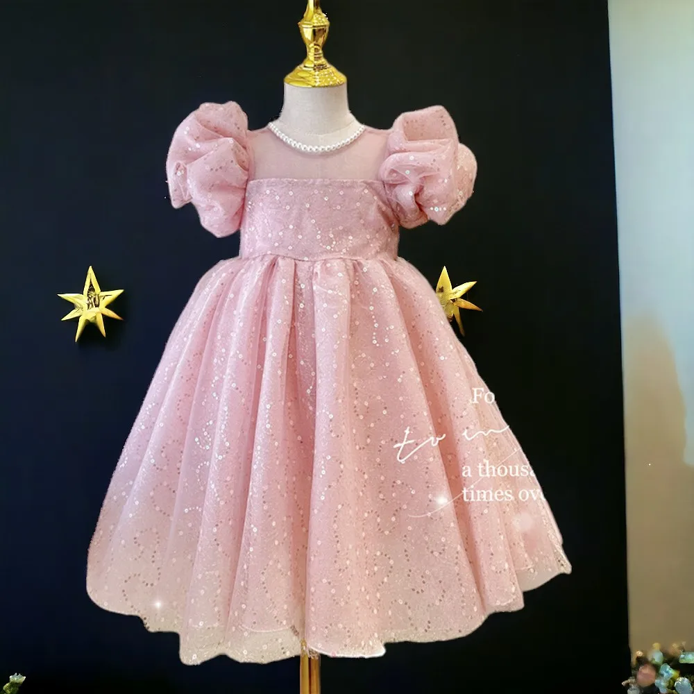 Summer Baby Girls Pink Dresses Kids Party Outfits Wedding Short Sleeve Prom Dresses Kids Princess Costumes 4 6 7 8 9 11 12 Years