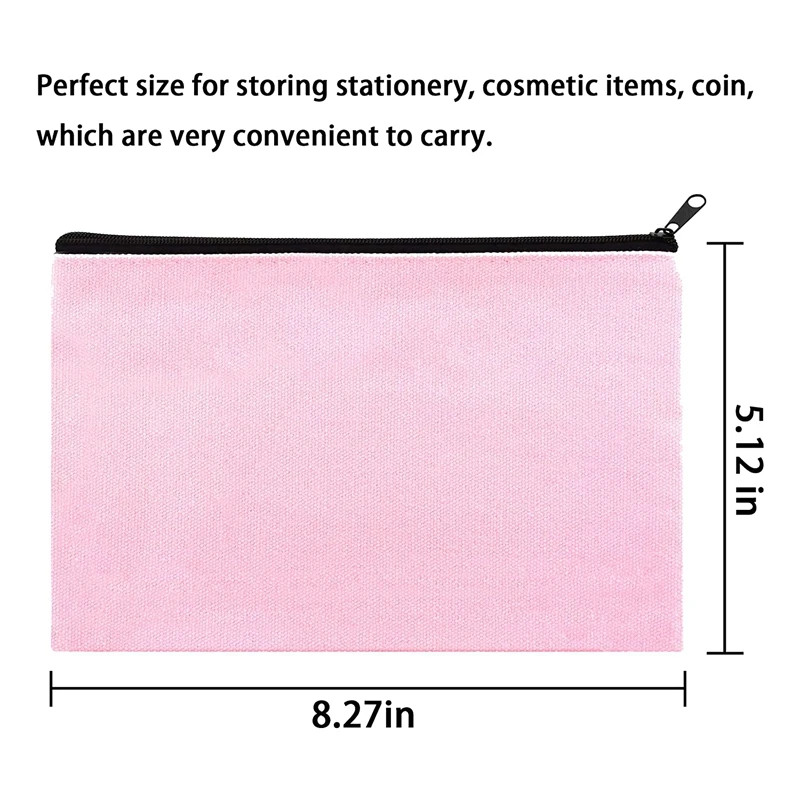 Pink Canvas Makeup Bag,Bulk Cosmetic Bags With Multi-Color Zipper,Canvas Zipper Pencil Case Pouch,DIY Craft