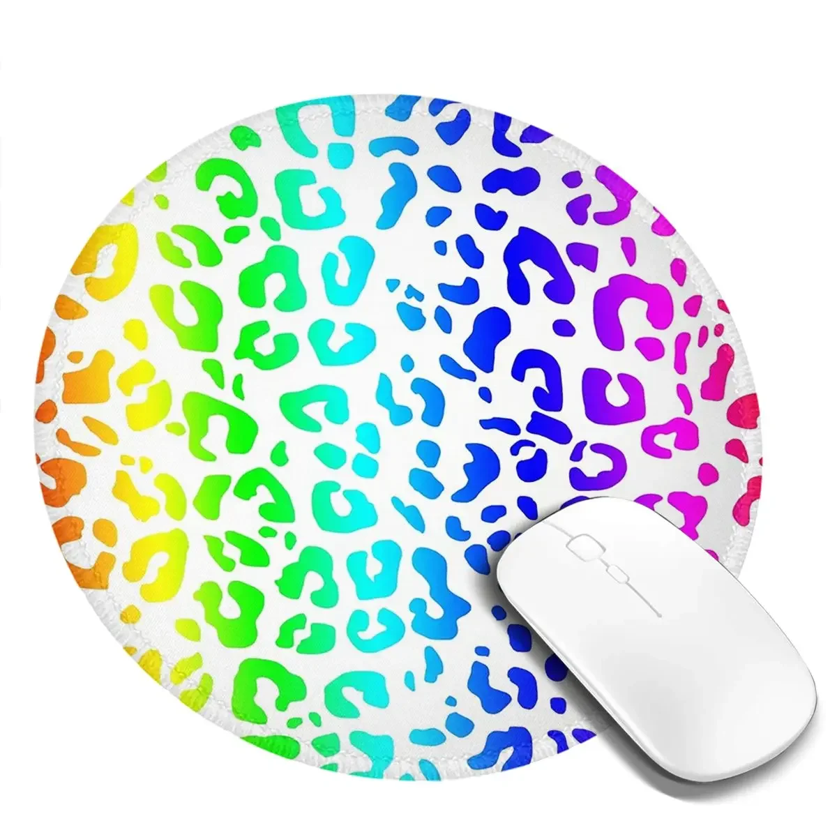 Rainbow And White Spots Leopard Print Round Mouse Pad Computer Keyboard Mouse Mat Gaming PC Desk Mat Office Table Mats