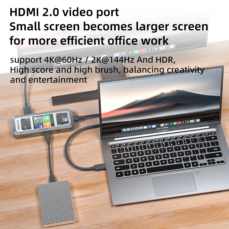 PIVA G71 7 في 1 محطة إرساء مكتبية من سبائك الألومنيوم شاشة عرض ذكية من النوع C إلى HDMI2.0 USB3.0 HUB PD100W محول