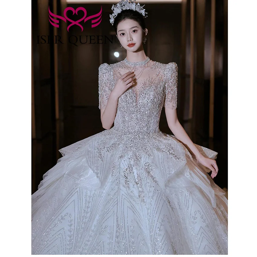 カスタマイズされたクリスタルビーズレースアップリケウェディングドレスボールガウン2025新作高品質シャイニーチュールボールガウンブライダルドレスWX0471