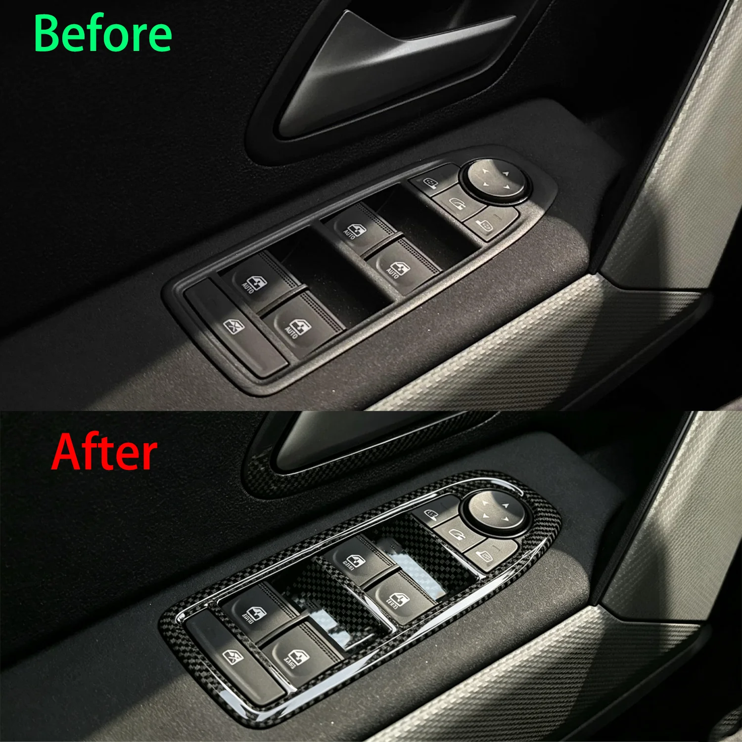 4pcs/set Carbon Fibre Door Window Lift Button Trim Door Covers Trim For Dacia Duster 2024-2027/ for Dacia Bigster 2025-2027