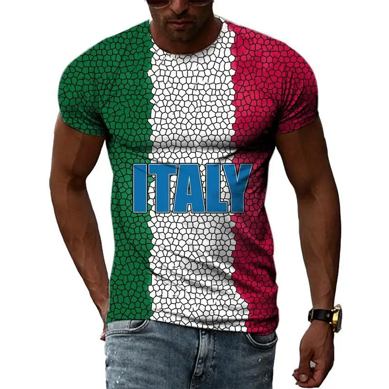 Italy Symbol Printing T Shirt Man Summer O-Neck Short Sleeve Oversized Top Casual Tee Loose Streetwear Unisex Harajaku