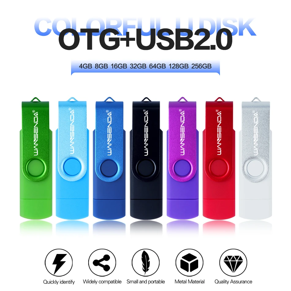 Wansenda OTG USB Flash Drive 256GB 128GB 64GB 32GB 16GB 8GB Cle Pendrive USB per telefono Android/Tablet /PC USB 2.0 Thumb Drive