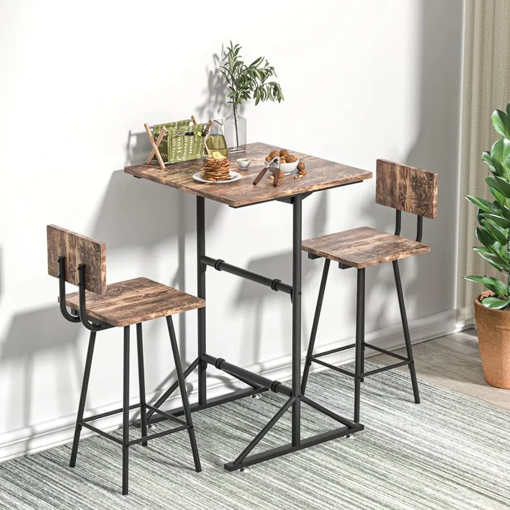 

3-Piece Bar Table Chairs, Square Counter Height Bistro Dinette Sets with 2 Barstools for Kitchen, Breakfast Nook, Small Spaces