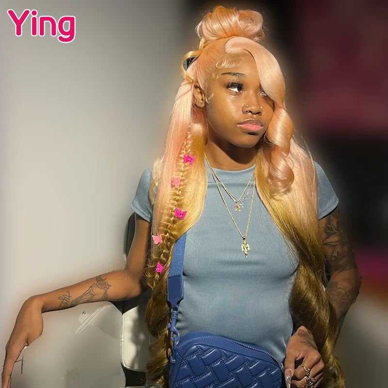 Ying Orange Pink Omber Grey Body Wave Peruvian Remy 13x4 Lace Front Human Hair Wigs 613 Blonde 13x6 Lace Frontal Wig PrePlucked