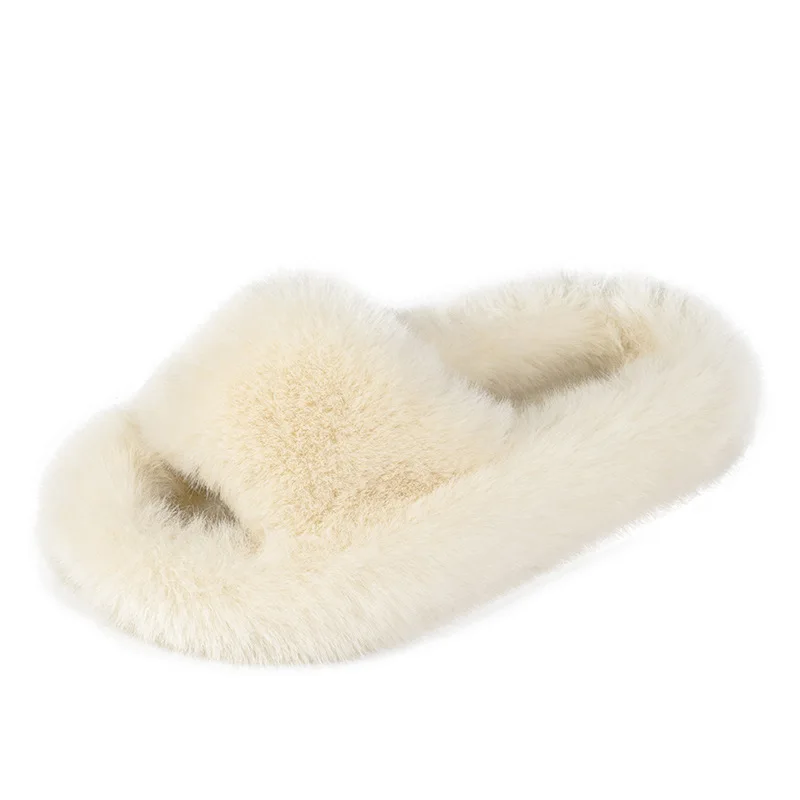 Children\'s Slippers Girls Fashion Open Toe Plush Fur Shoes Kids Soild Warm Home Indoor Non Slip Rubber Bottom Shoes