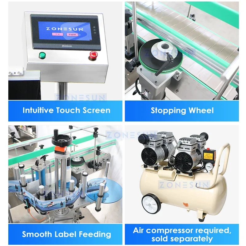Zonesun Pail Bucket Labeling Machine Label Applicator Wrap-around Labeler Tapered Bottle Labeling Machine ZS-TB790