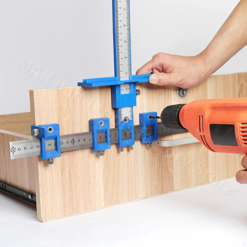 Gabarit de localisation de trou de poignée pour porte d'armoire, ensemble de guides centraux, travail de calcul de la masse, perceuse de travail, installation du bouton