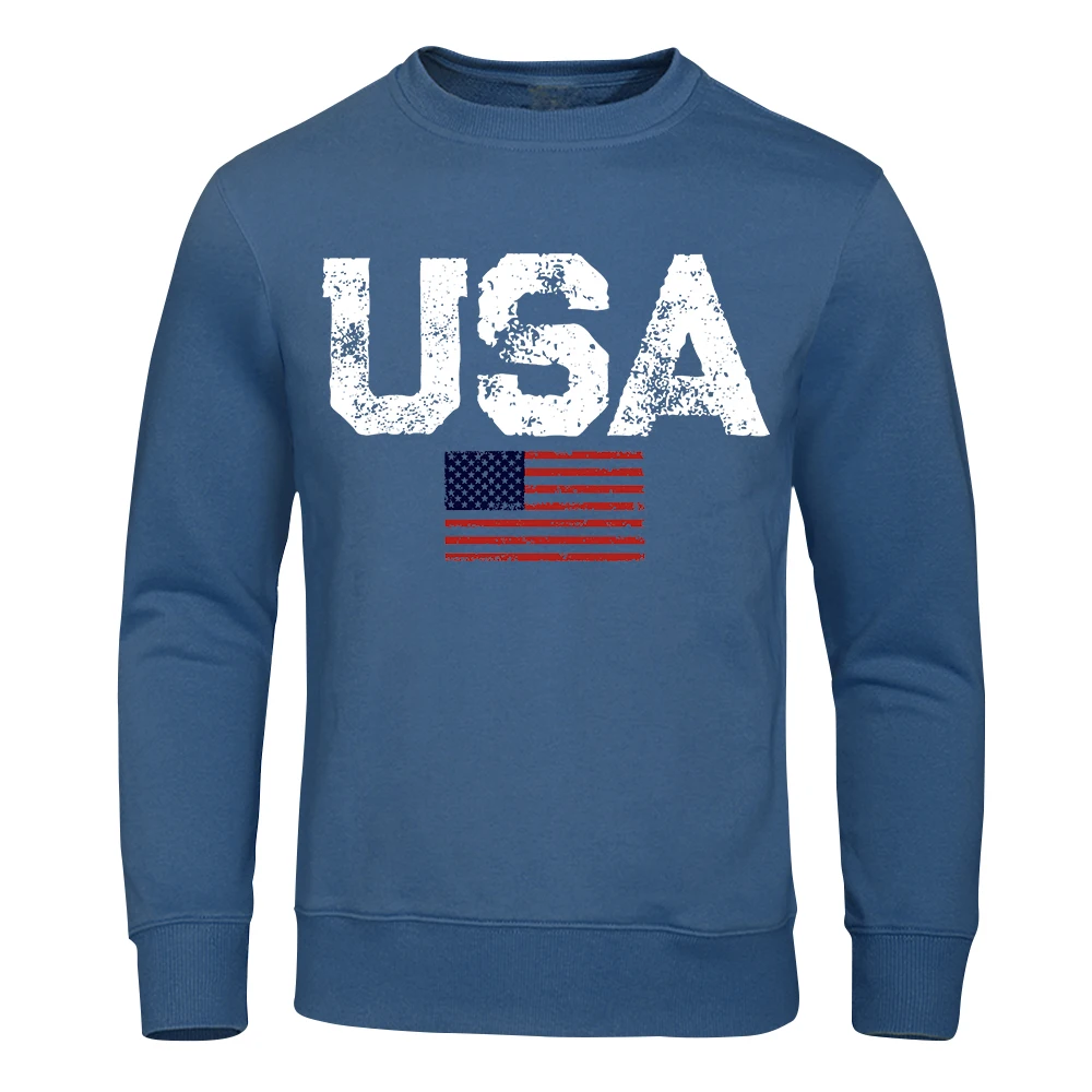 Usa Letters American Flag Stars And Stripes Mens Hoodies Fashion Crewneck Hoody Autumn Loose Clothing Fleece Male Sweatshirts