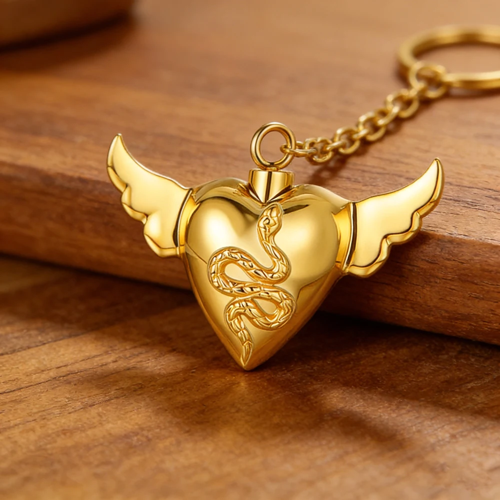 Stainless Steel Heart Snake Locket Keychain Openable Urn Spoon Pendant Keyring Luxurious Jewelry Gift for Women Bag Decorations