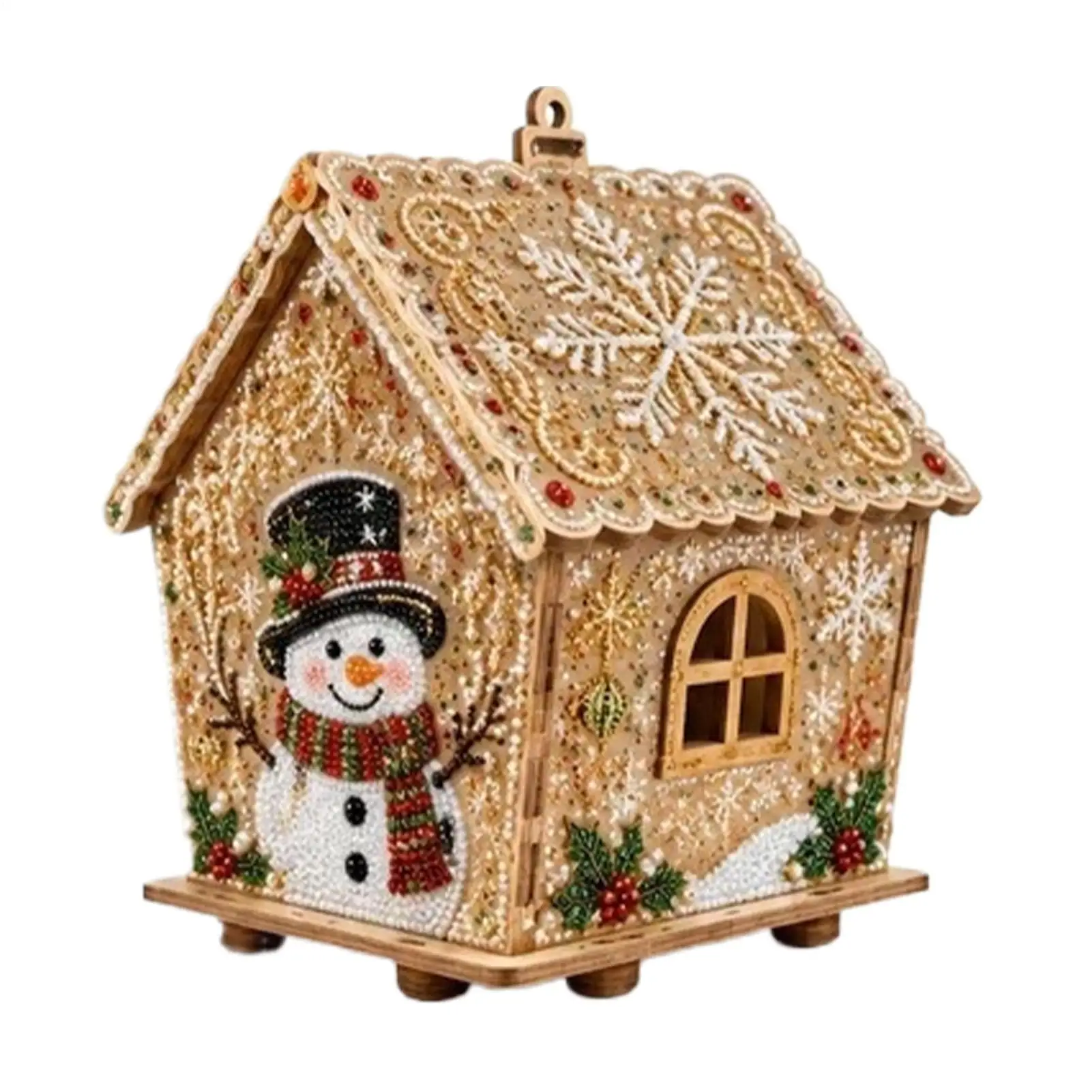 Pearl Painting Kits For Adults DIY Wooden House Framed Rhinestones Craft With Pre-Attached Metal Chain Christmas Pearl Art Kit