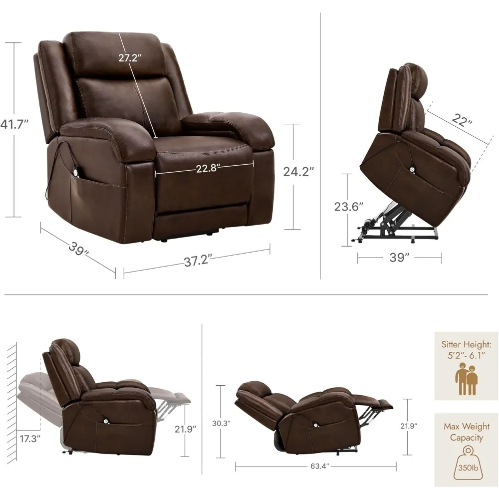 كرسي رفع كهربائي من الجلد الطبيعي لكبار السن مع الحرارة والتدليك، كراسي رفع مسطحة كهربائية مع مسند رأس كهربائي #2