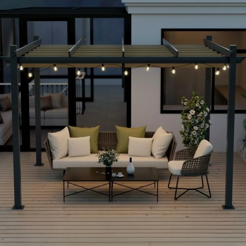 

10 x 12' Patio Outdoor Pergola Retractable Pergola Canopy Sun Shelter Trellis
