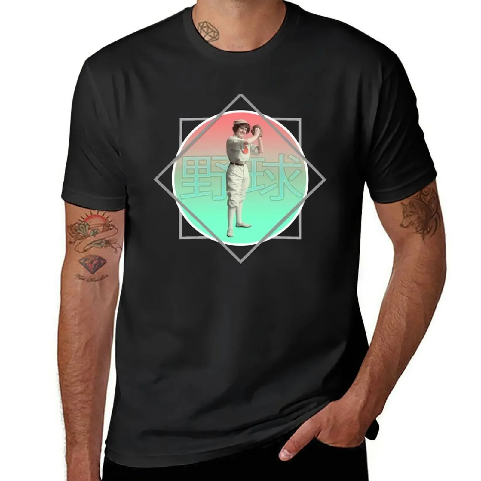 

Vaporwave Aesthetic Baseball Player Logo T-Shirt sublime Short sleeve tee t shirt men