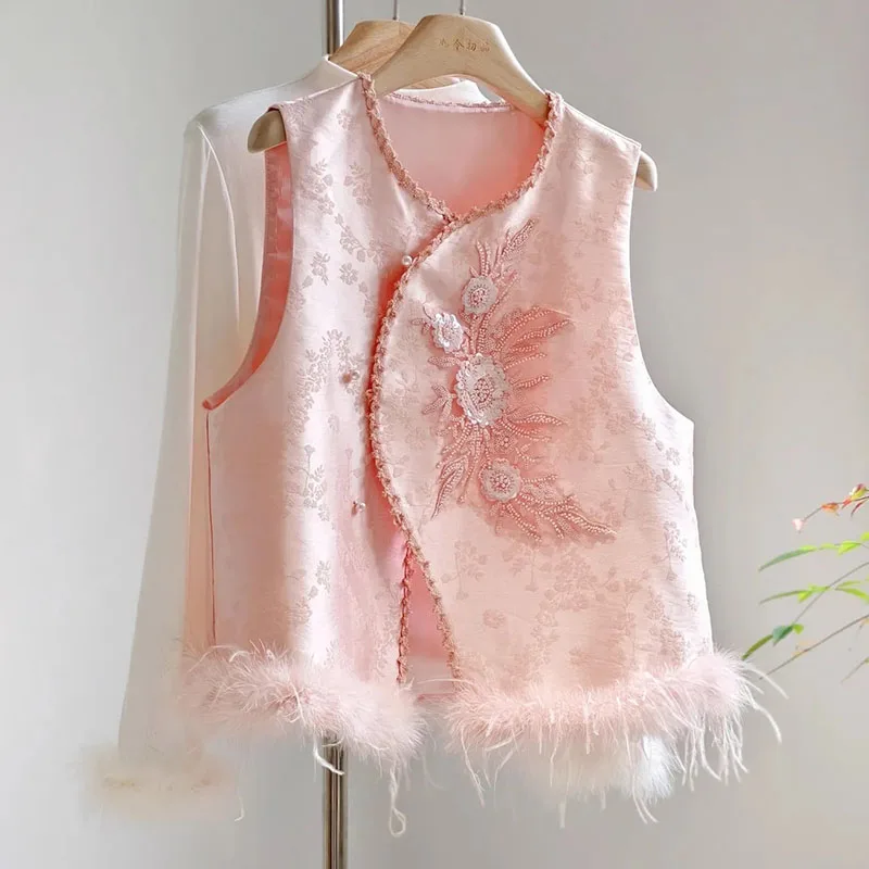 

New Chinese Solid Color Vest Female New Autumn And Winter Fashion Temperament Joker Sleeveless Vest Coat Loose Vest Luxury