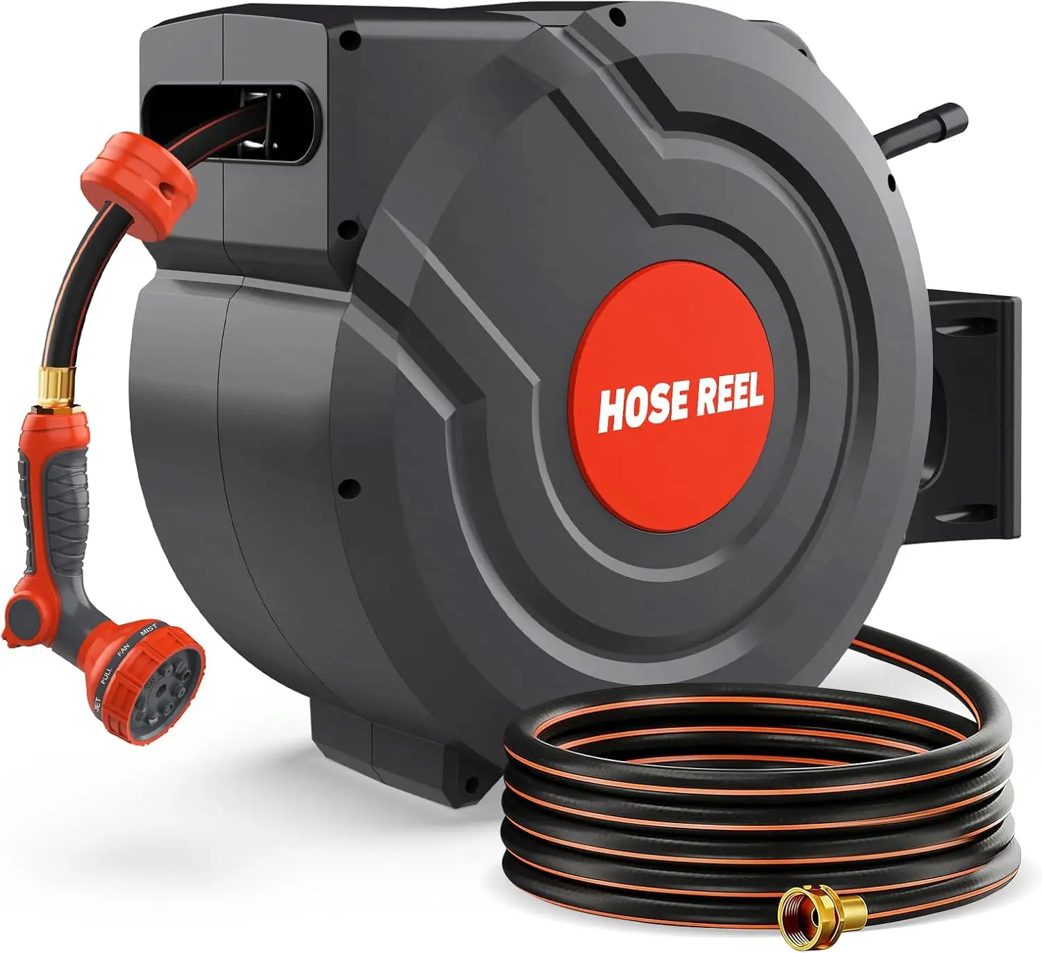 

Wall Mounted Retractable Garden Hose Reel with Automatic Rewind Mechanism, 115 Ft 5/8 Inch Water Hose Featuring Any-Length Lock & 180° Swivel Bracket, Equipped with 9-Pattern Adjustable Sprayer Nozzle, Durable Outdoor Water Storage Tool for Yard Use