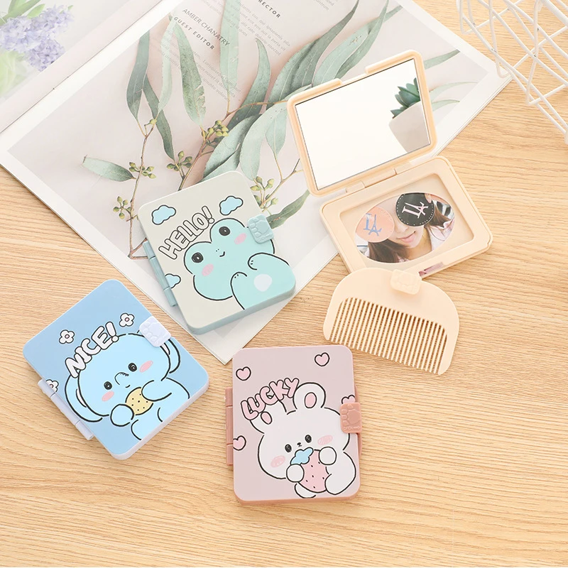 Cartoon Mirror Kawaii Accessories Portable Folding Touch Up Mirror Comb Set Cartoon Fashion Girl Gift