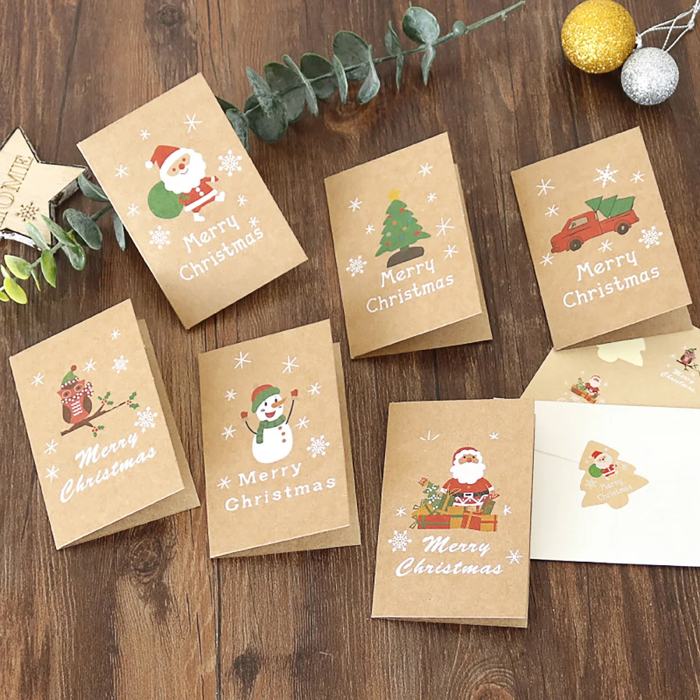 48 Pcs Greeting Cards Christmas Festive Holiday Kraft Paper Half-fold for Cartton Classsic