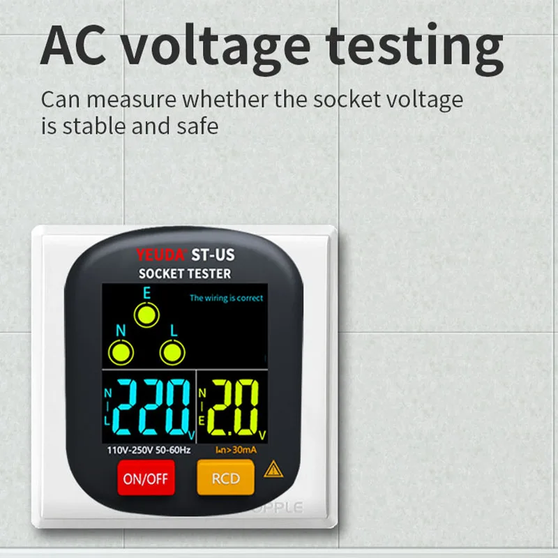 Digital Display Socket Tester Outlet Tester RCD GFCI NCV Voltage Test EU US UK Plug Ground Zero Line 30mA Smart Socket Detector