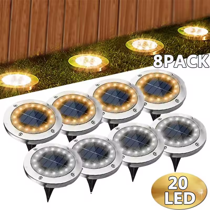 Projecteur à énergie solaire à 8 ou 20LED, éclairage d'extérieur, luminaire décoratif, idéal pour un jardin ou un plancher