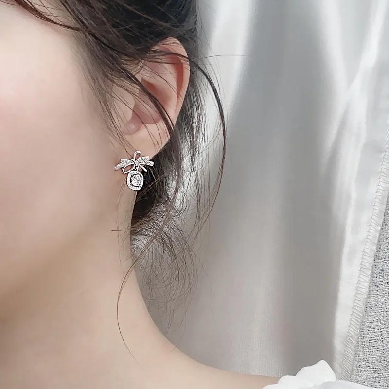 Elegant S925 Sterling Silver 0.5ct*2 Moissanite Earrings - Bow & Fringe Design Jewelry for Women Valentine's Day gift