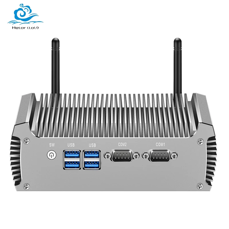 Helorpc Fanless Industrial Mini PC com Inter Core i7-5500U Suporte WIN10 WIFI com 4xUSB3.0 1xHDMI 1xVGA 2xRS232 Computador