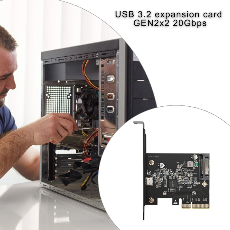 USB 3.2 Gen2x2 20Gbps Expansion Card For Seamlessly Connectivities With USB Devices PCIE 4X to Type C Adapter D5QC