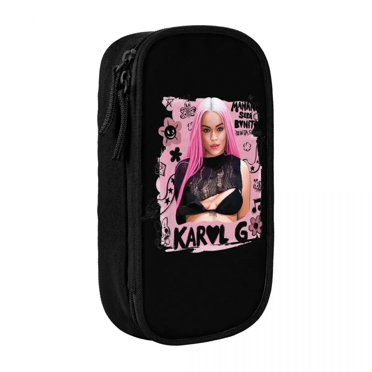 Karol G Pink Hair La Bichota Pencil Case Kg New Album   Pouch Child Canvas School  Cases Print Stationery