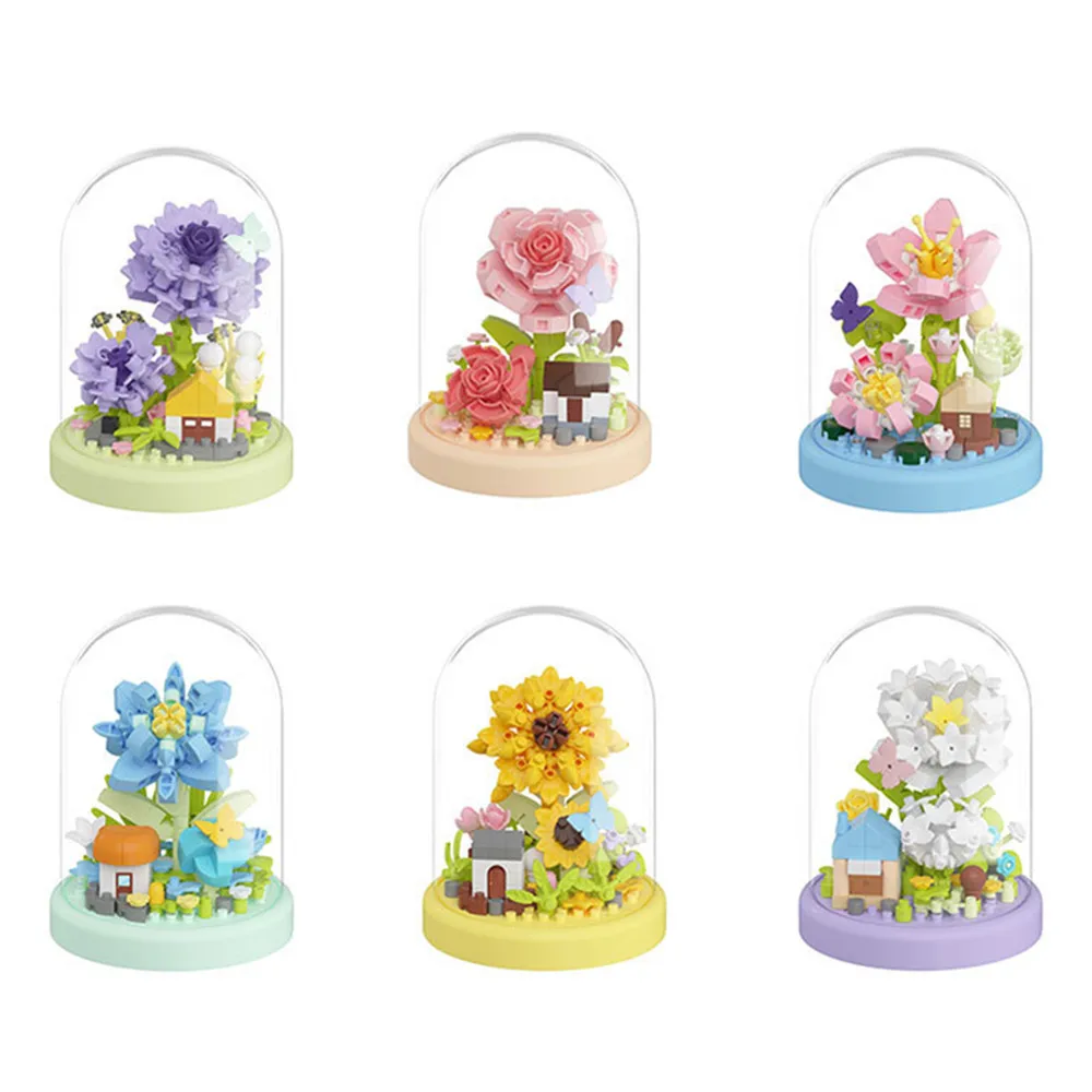 

Potted Plant Micro Building Blocks Simulation Lily Rose Flower Assembling Brick Model Kids Toys Home Decoration Collection Gift