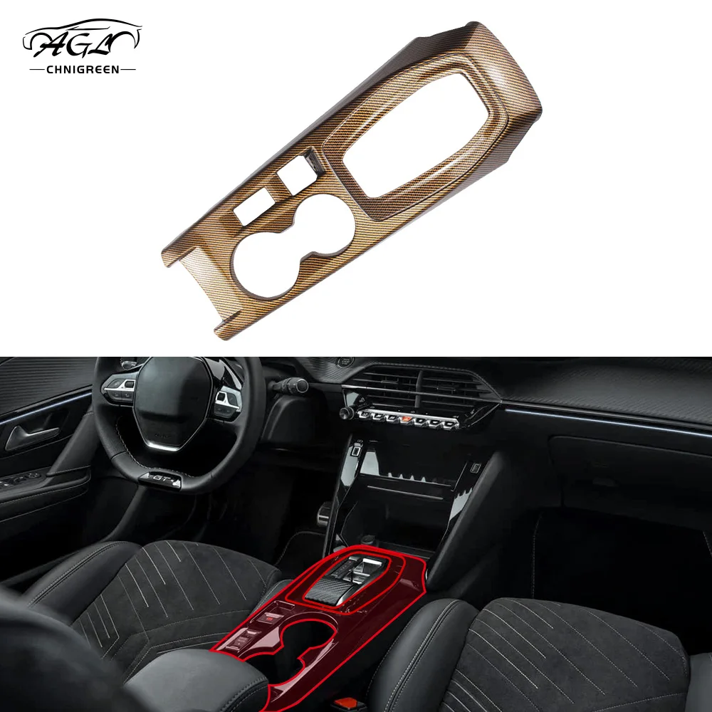 ABS Golden Carbon Fiber Color Automatic without Knob Version Gear Shift Panel Cover Interior for Peugeot 208 2020-2025