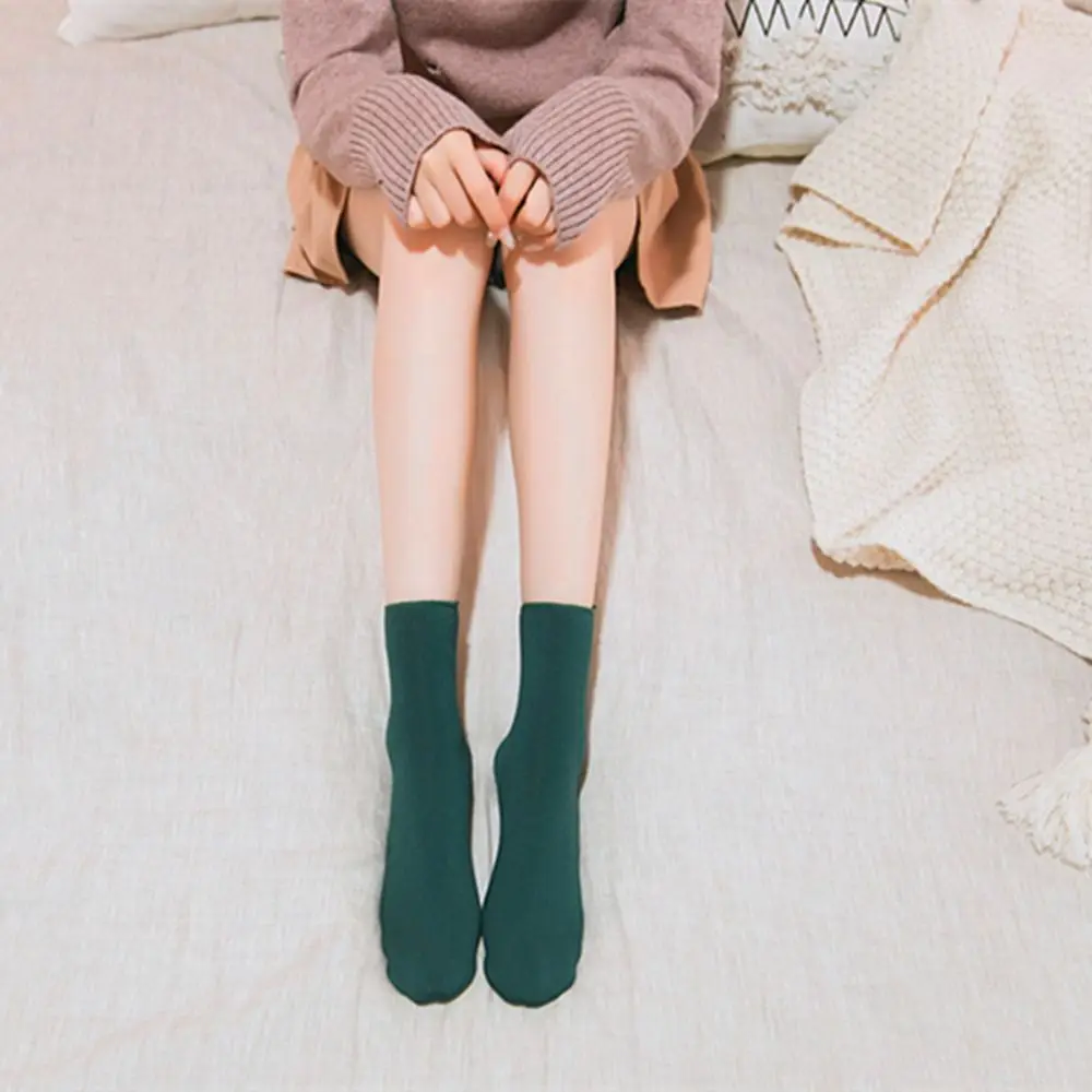 12Pairs Simple Thicken Warm Socks Thicker Mid Tube Thermal Mid Length Socks Solid Color Floor Socks Winter Socks Women Female
